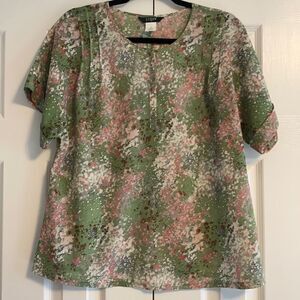 J. Crew Factory Pink & Green Shortsleeved Blouse